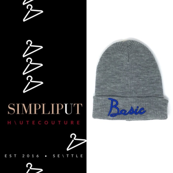 MUDD Gray Knit Beanie Blue Basic Embroidery Unisex - Picture 1 of 6